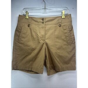 Talbots Shorts‎ Womens Petite Size 8P Chino Khaki Beige Tan Stretch Flat Front